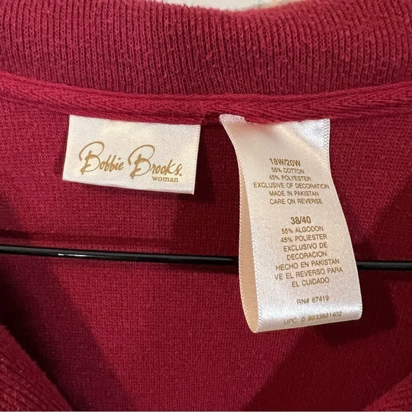 Bobbie Brooks Sweater Plus Size 18W 20W Red Flower Embroidered Collared Knit Top - Picture 8 of 8